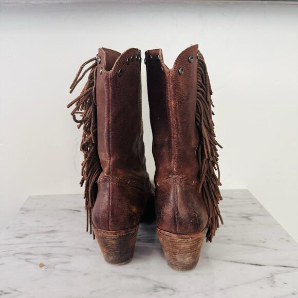 Diego Luxury Brown Leather Fringe Sides Western Boots Women’s Size 9 - Picture 5 of 10